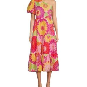 J.Marie Women's  Leilani One Shoulder Puffed Sleeve Tiered Midi Dress Size L